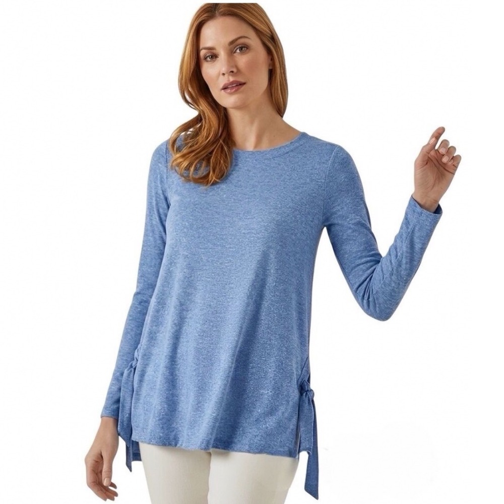 Soft Surroundings Tie The Knot Tunic Women XL Blue Long Sleeve Side Tie Blouse